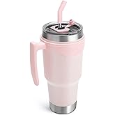 TOURIT 40 oz Tumbler with Handle and Straw, 3 in 1 Sip-All-Way Lid Insulated Tumblers, Reusable Stainless Steel Water Bottle for Keep Cold 34Hs or Hot 10Hs, Gifts for Women Men, Pink