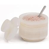 MARBLOUS KRAFTS 3" Marble Salt Cellar with Lid & Spoon White Onyx Flaky Salt Box, Sugar Jar, and Spice Storage Container for 