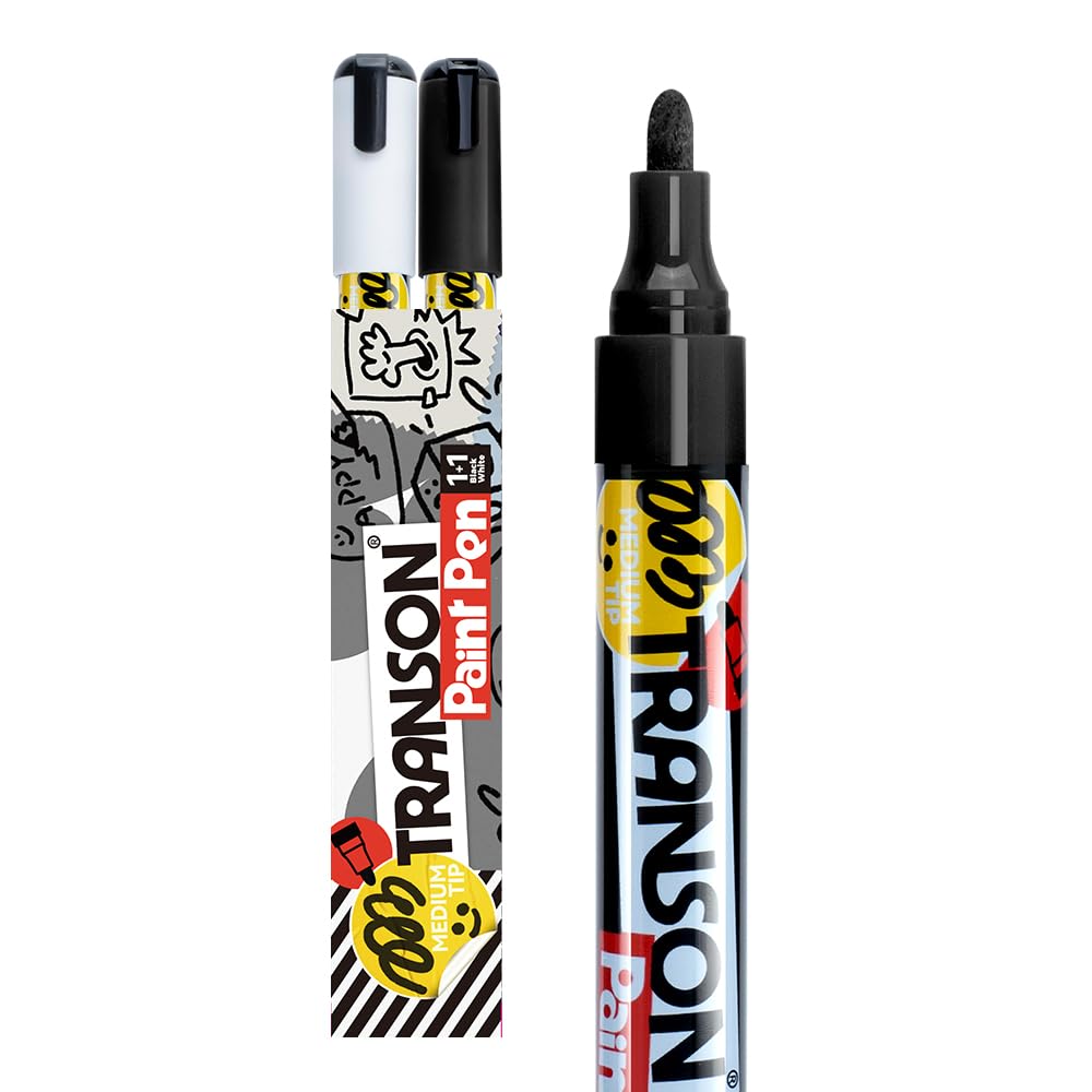 Photo 1 of TRANSON Black and White Permanent Paint Markers for Fabric Rock Craft Diy Painting Medium Tip Oil Based Waterproof