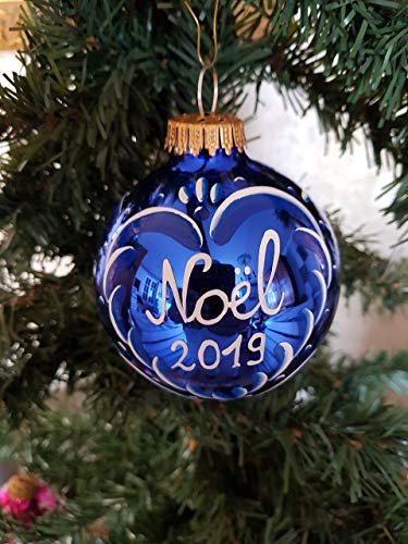 Boule De Noël Bleu Brillant En Verrenoël 2019 8cm Amazon
