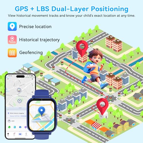 Berilona 4G Children's Smartwatch, Children's Smartwatch with Video Call and GPS, Phone, Voice Chat, SOS, School Mode, Alarm Clock, Pedometer, Games, Ideal Gift for Children 4-12 Years, Blue