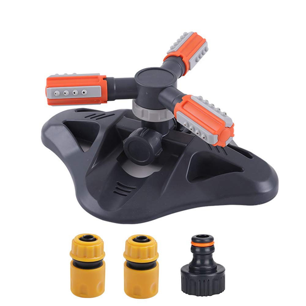 Garden Sprinkler,Automatic Lawn Sprinkler Rotating Watering Sprayer,Adjustable 360-Degree 3-Arm Cover Large Area Irrigation System with 2 Quick Hose Connectors for Watering Plants or Outdoor Play