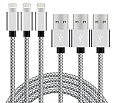 Aokesi Braided iPhone Charger Cord, 3Pack 10 Feet Extra Long Charging Cord for Apple iPhone7/7 Plus/6/6 Plus/6S/6S Plus,SE/5S/5,iPad,iPod Nano 7 (Silver Gray)