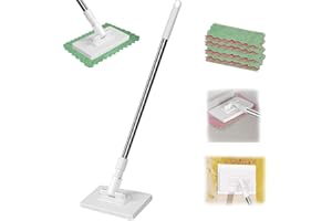 Disposable Dust Mop with Reusable Cloths,No-Touch Dirty Cleaning Flat Dust Mop,Wet and Dry Mopping Sweeper Stick with Locking