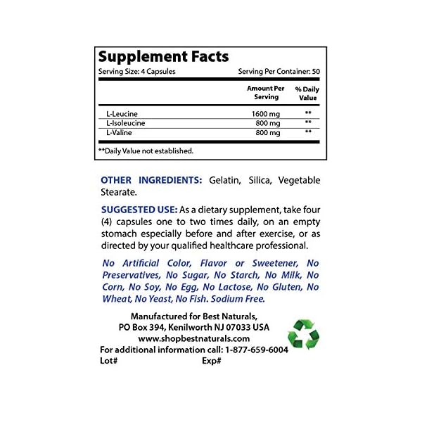 Best-Naturals-BCAA-Branch-Chain-Amino-Acid-3200mg-per-Serving-200-Capsules-Pharmaceutical-Grade-100-Pure-Instantized-Formula-PrePost-Workout-Bodybuilding-Supplement-Boost-Muscle-Growth Best Naturals BCAA Branch Chain Amino Acid, 3200mg per serving, 200 Capsules - Pharmaceutical Grade - 100% Pure…