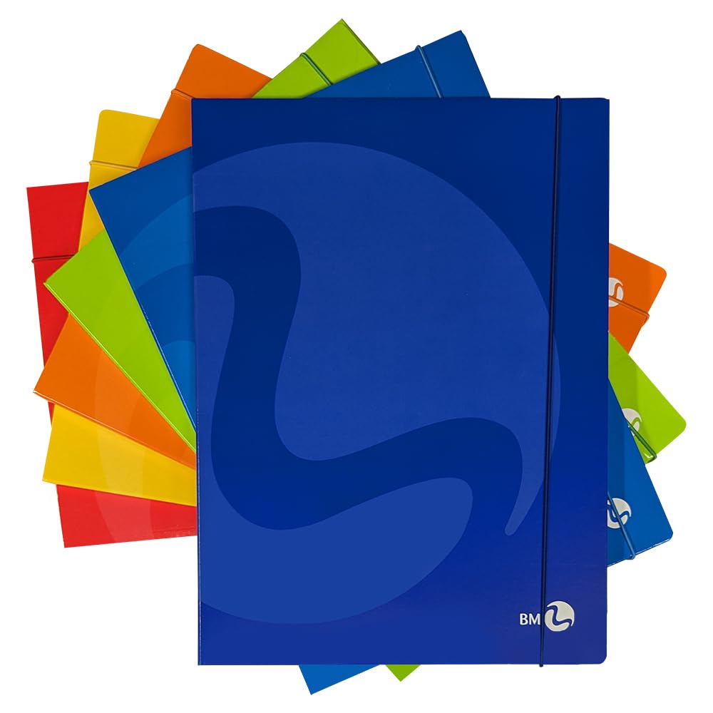 BM BeMore 0112775 3 Flaps with Elastic Back 1 Colour Folder, A4, Heavy Cover 700 g/m2, Pack of 6, Assorted Colours