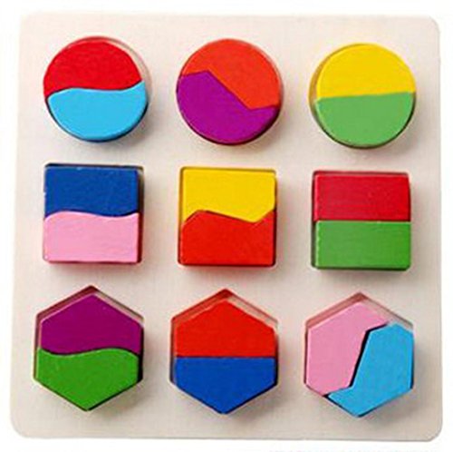 kaifongfu Educational Toy,Kids Baby Wooden Geometry Building Blocks Puzzle Early Learning Educational Toy (A) - Thumbnail 5