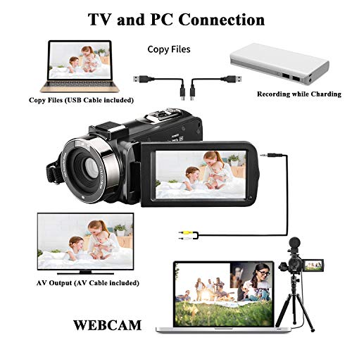 Video Camera Camcorder with Microphone, Aasonida FHD 1080P 30FPS 24MP IR Night Vision Digital 3'' IPS Touch Screen Digital YouTube Vlogging Camera with Remote Control, 32GB SD Card, 16X Digital Zoom
