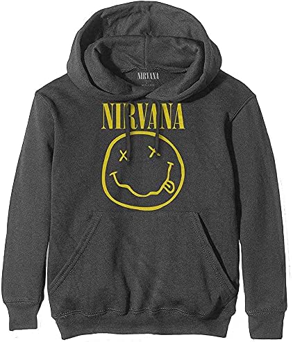 Amazon.com: Nirvana Hoodie Yellow Smiley Band Logo Official Mens