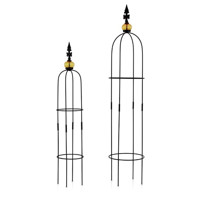 1PLUS Metall Rankhilfe Obelisken Set, 2 Stück, Höhe: 80,5 und 100 cm, in versch. Farben - rost-geschützte Garten Rosen Säule 