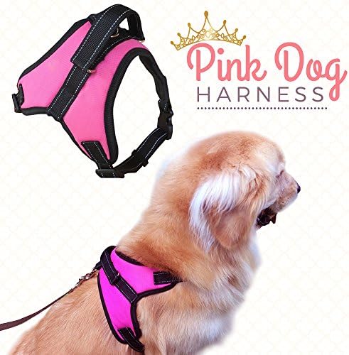 Dog Harness Large Pink - Adjustable Harness with Handle for Big Girls - Soft Padded No Pull and Choke Free - Ideal for Walking, Training, Hiking - (Large, Pink)