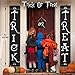 Halloween Outdoor Decoration - Trick or Treat Banner for Front Door Display, Durable Home Decor with Pumpkin, Bat, Bones, and Witch Hat Design, Easy to Use Ready to Hang for Gate, Garden, Home Party