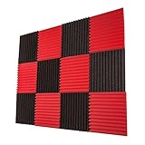 Foamily 12 Pack- Red/Charcoal Acoustic Panels Studio Foam Wedges 1" X 12" X 12"