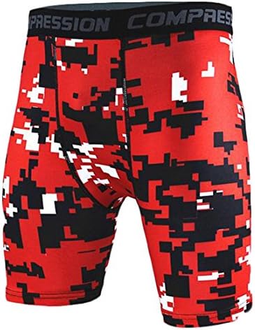 H&amp;E Men's Compression Camo Short Leggings,Base Layer Tights for Workouts,Cycling,Running,Sports,Training,Weightlifting,All Weather Shorts Red Medium