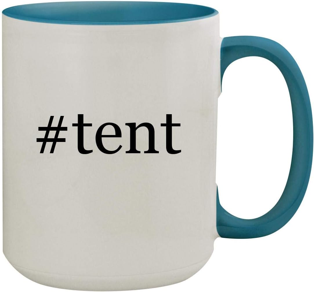 #tent - 15oz Hashtag Ceramic Inner & Handle Colored Coffee Mug, Light Blue