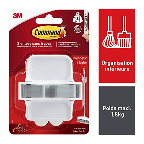 Command Broom Stopper - 1 Hook, 2 Adhesive Tabs - Storage for Brooms and Mops - Damage Free Attachment