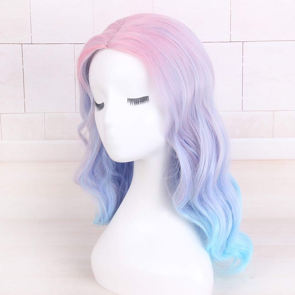 STfantasy Ombre Dirty Pink Women Wigs Long Natural Curly Layered Synthetic Hair for Girls Ladies Female Cosplay Anime Costume Party Carnival (Blue powder gradient) - Image 4