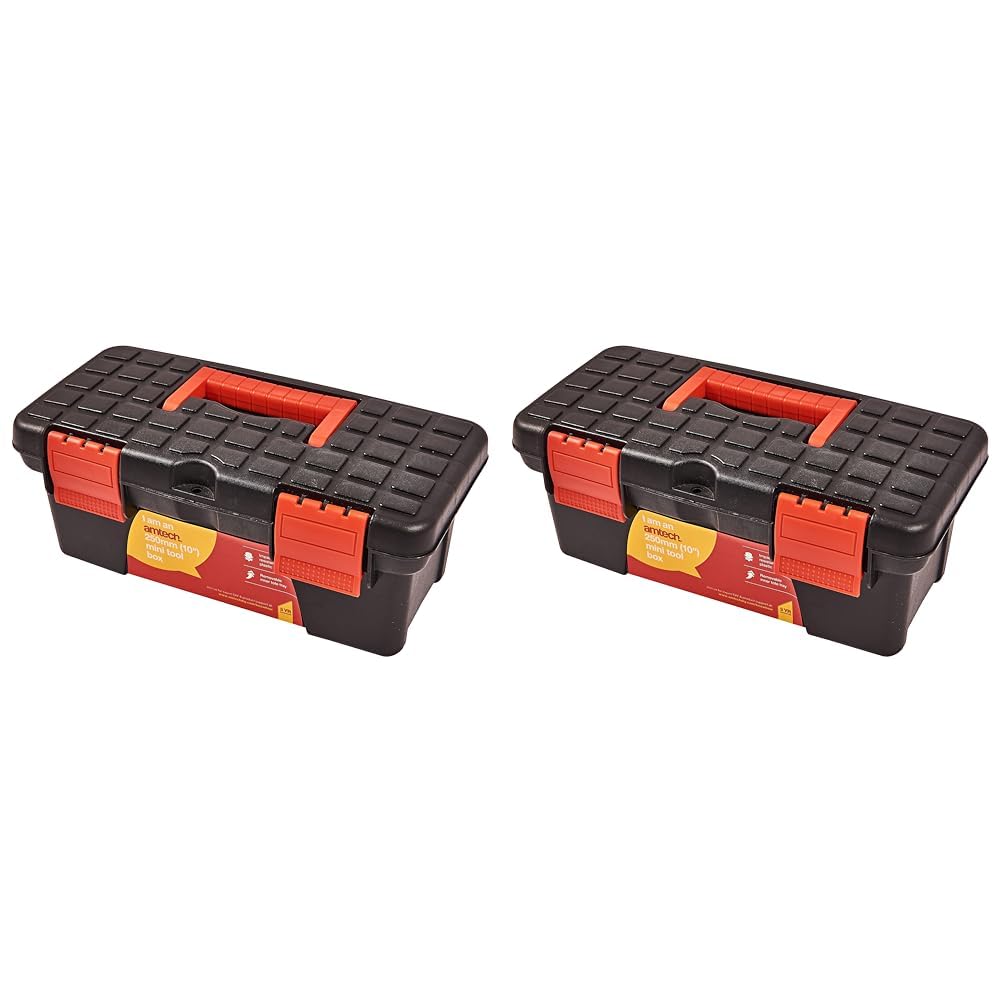 Am-Tech 10" Mini Small Plastic Tool Box With Removable Tray (Pack of 2)