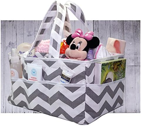NEW 2018 - Chevron Gray Diaper Caddy Organizer by SimpleShoppers - Storage Bag Great For Home, Travel and Gift Registry | Clean Easy - Strong and durable yet sophisticated