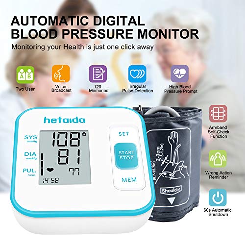 Blood Pressure Monitors for Home Use Upper Arm,Heart Pulse Rate Monitoring Meter with Cuff 22-40cm, 2×120 Sets Memory