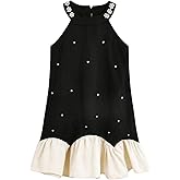 SOLY HUX Girl's Pearl Halter Dress Sleeveless Ruffle Hem Color Block Cute Birthday Midi Dresses