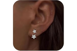 LOVPEPY S925 Sterling Silver White CZ Star Jacket Earrings to Women, 14K Gold Plated Shiny Bling Cz Stars Cluster Stud Earrings Delicate Red CZ Stars Ear Crawlers Earring Christmas Birthday Wedding Jewelry Gift