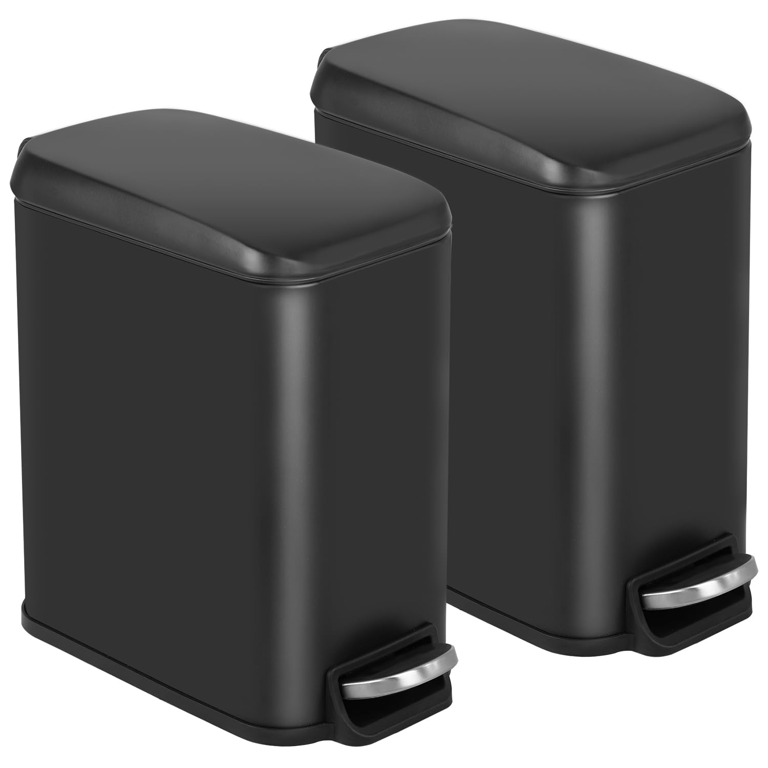 Photo 1 of 1 BestOffice Bathroom Trash Can with Lid, 1.3 Gallon Step Pedal Small Trash Can, Black Stainless Trash Bin for Bathroom, Bedroom, Kitchen, Office (5L)