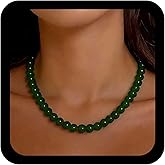 Allereyae Boho Green Bead Choker Necklace Glass Bead Necklace Created Emerald Bead Necklace Green Beads Pendent Necklace Jewelry for Women