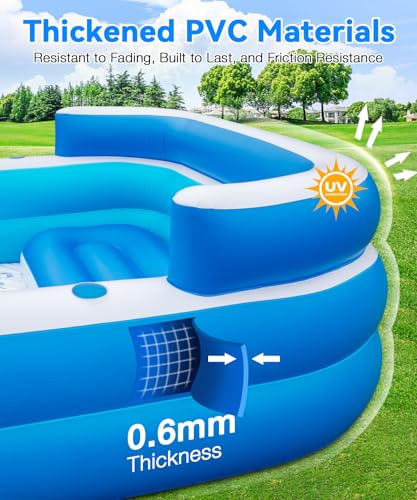 Large Inflatable Swimming Pool - 120" x 85" x 26" Blow Up Pool for Adults and Kids with Seat & Air Pump, for Backyard Lawn Indoor Outdoor Use