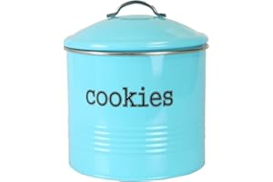 Home Basics Tin Kitchen Food Storage Organization Canister Collection (Cookie Jar with Cover, Turquoise)