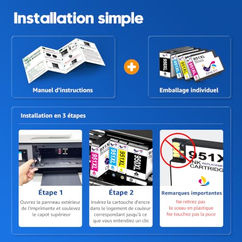 ONLYU 950XL and 951XL Ink Cartridges Replacement for HP 950 and 951 Cartridges Compatible with HP Officejet Pro 8600 for Officejet Pro 8620 8610 8615 8625 276dw 251DW (4 Packs)