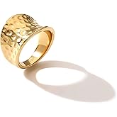 NVWAROCK Wide Statement Hammered Band Rings for Women and Men，High 14K Gold Plated Polish Large Thumb Index Full Finger Rinds Size 5-10（Gold and Silver）