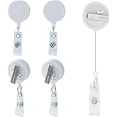 Rierdge Badge Reels Retractable 5 Pack - Heavy Duty Swivel Alligator Clip ID Badge Holders with 23.6" Nylon Cord, Durable ABS for Nurses, Teachers & Office Professionals (White)