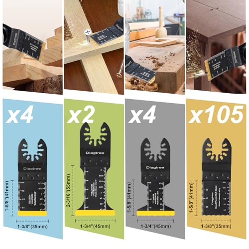 Diagtree Oscillating Saw Blades, Diagtree 115PCS Titanium Oscillating Multitool Blades for Metal, Wood and Plastic, fit Dewalt Milwaukee Ryobi Fein Dremel Bosch Rockwell M Kita Porter(Titanium, 115)