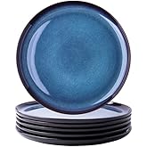LERATIO Ceramic Dinner Plates Set of 6,10.5 Inch Reactive Glaze Porcelain Plates, Modern Shape Dinnerware Dishes Set for Kitchen,Microwave&Dishwasher&Oven Safe, Scratch Resistant-Blue