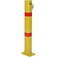 Parking Bollard Safety Bollard Pole Barrier with Lock, 27.6 Inch Height Steel Car Parking Protection Posts with 4 Free Ancher Bolts for Traffic-Sensitive Area Garage Parking Lot, Square Yellow