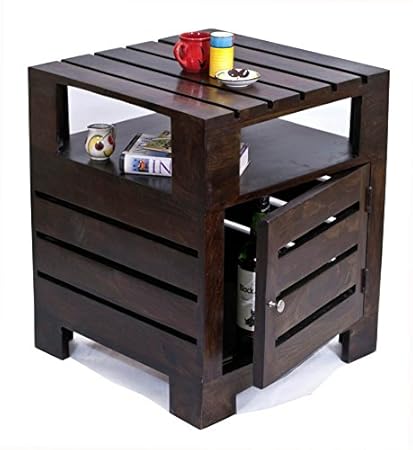 TimberTaste Planko Solid Wood Side Table (Dark Walnut Finish)
