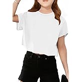 Girls Short Sleeve Crop Tops Kids Fashion Athletic Crew Neck Cropped T Shirts Casual Basic Tees