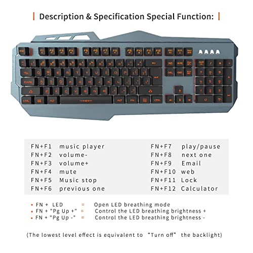 Wired Gaming Keyboard with LED Backlit Gaming Keyboard for PC/laptop/win7/win8/win10 (Black)