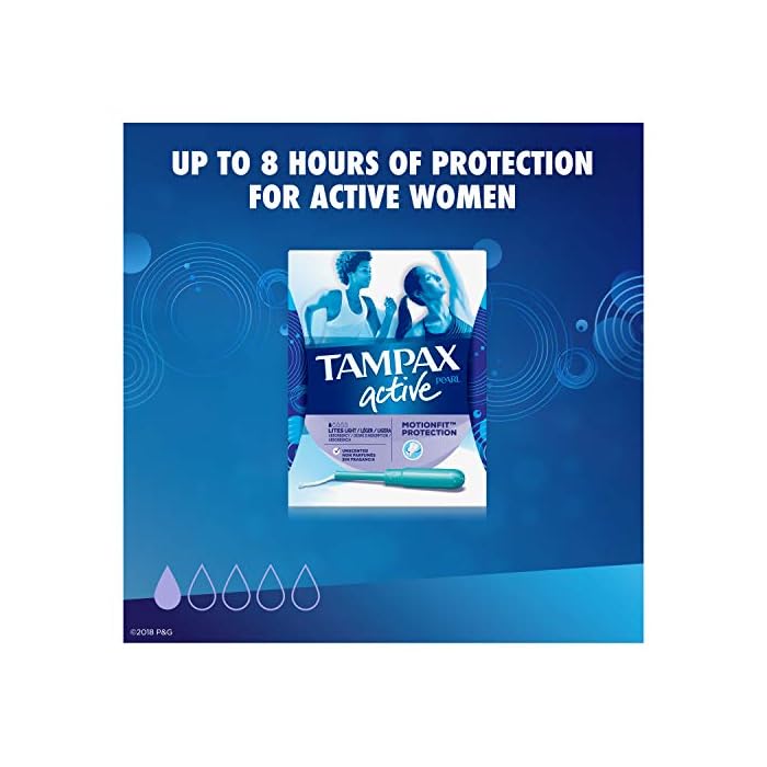 Tampax Pearl Active Tampons, Light Absorbency, 18 Count