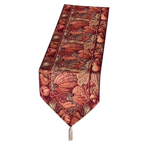 Fall Harvest Collection - Tapestry Pumpkins and Autumn Leaves Design - 13\" X 70\" Table Runner