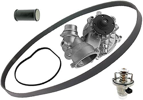 BMW 8cyl (04-08) SALERI Coolant Pump METAL +Belt +105c Thermostat +Gasket