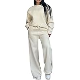 Women's Sweatsuit 2 Piece Set Casual Long Sleeve Pullover Crewneck Sweatshirt Straight Wide Leg Sweatpants with Pockets