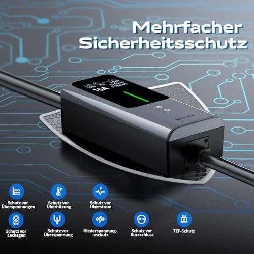 Mobile Wallbox 11 kW [3-Phase | 5 m | 6-16 A] Mobile Charging Station EV Charging Cable CEE 16A to Type 2 and EV Charger with Adjustable Current and Setting Start Time for All EV PHEV IEC 62196-2 VDLPOWEREU
