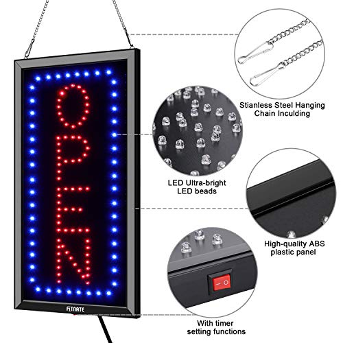 19x10inches LED Open Sign, Remote Control&Timing Function, Business Open Sign Advertisement Board Electric Display Sign, 2 Lighting Modes Flashing & Steady, for Walls, Window, Shop, Bar, Hotel - Thumbnail 6