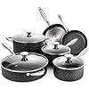 Nonstick-Cookware-Set-Induction-10-Piece-Stone-Derived-Cooking-Pots-and-Pans-with-Lids-Home-Kitchenware-with-Saucepan-Frying-Pan-Stockpot-Oven-Safe-GraniteGift-Box-Included-SKYLIGHT Nonstick Cookware Set Induction, 10 Piece Stone-Derived Cooking Pots and Pans with Lids, Home Kitchenware with Saucepan, Frying Pan, Stockpot, Oven Safe, Granite/Gift Box Included-SKYLIGHT