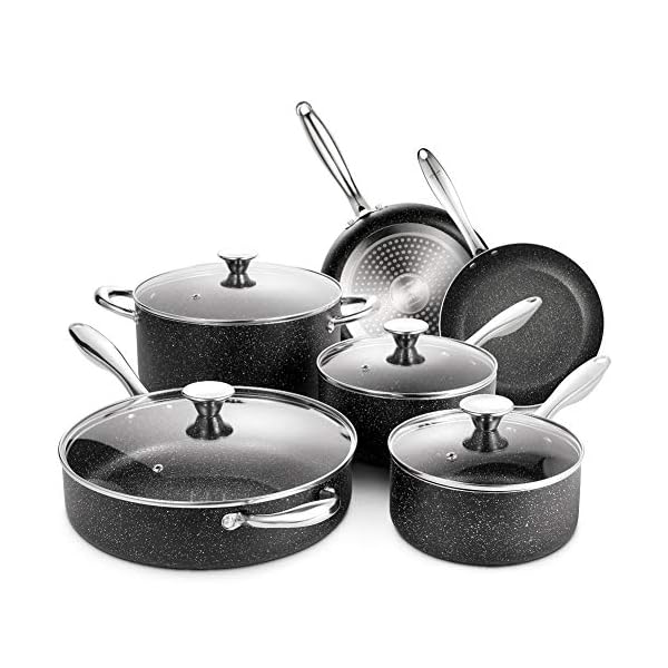 Nonstick-Cookware-Set-Induction-10-Piece-Stone-Derived-Cooking-Pots-and-Pans-with-Lids-Home-Kitchenware-with-Saucepan-Frying-Pan-Stockpot-Oven-Safe-GraniteGift-Box-Included-SKYLIGHT Nonstick Cookware Set Induction, 10 Piece Stone-Derived Cooking Pots and Pans with Lids, Home Kitchenware with Saucepan, Frying Pan, Stockpot, Oven Safe, Granite/Gift Box Included-SKYLIGHT