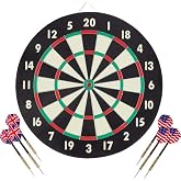 Paper Wound Dart Board &ndash; Indoor Hanging 20-Point Darts and Target Bullseye Game &ndash; Comes with Six 17g Brass Tipped Darts by Hey! Play!
