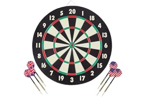 Paper Wound Dart Board – Indoor Hanging 20-Point Darts and Target Bullseye Game – Comes with Six 17g Brass Tipped Darts by Hey! Play!