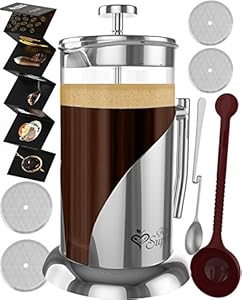 French Press Coffee & Tea Maker Complete Bundle | 34 Oz | Best Coffee Pot with Stainless Steel & Double German Glass by Kitchen Supreme